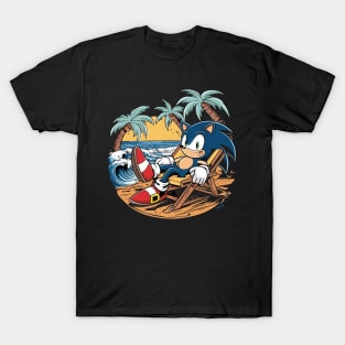 A sonic the hedgehog relaxing in a chair at the beach T-Shirt